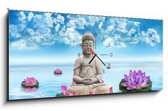 Obraz s hodinami   Statue Bouddha, 120 x 50 cm