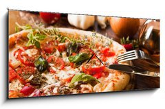 Obraz s hodinami 1D panorama - 120 x 50 cm F_AB43302036 - Pizza