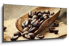 Obraz s hodinami   Coffee beans in scoop, 120 x 50 cm