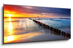 Obraz s hodinami   Baltic sea at beautiful sunrise in Poland beach., 120 x 50 cm