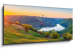 Obraz s hodinami 1D panorama - 120 x 50 cm F_AB434259708 - Vivid sunrise landscape in the national nature park Podilski Tovtry, canyon and Studenytsia river is tributary of Dnister river, view from above