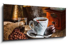 Obraz s hodinami 1D panorama - 120 x 50 cm F_AB43479820 - grinder and other accessories for the coffee