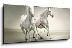 Obraz s hodinami 1D panorama - 120 x 50 cm F_AB43823423 - White horses