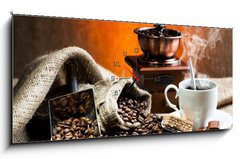 Obraz s hodinami 1D panorama - 120 x 50 cm F_AB43848183 - Coffee