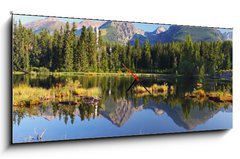 Obraz s hodinami 1D panorama - 120 x 50 cm F_AB43939483 - Mountain Lake in Slovakia Tatra - Strbske Pleso