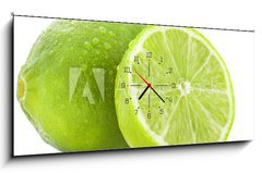 Obraz s hodinami   Fresh lime and slice, Isolated on white background, 120 x 50 cm