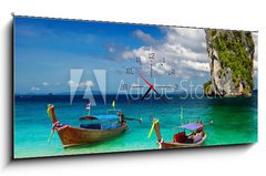 Obraz s hodinami 1D panorama - 120 x 50 cm F_AB44008271 - Tropical beach, Andaman Sea, Thailand