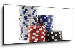 Obraz s hodinami 1D panorama - 120 x 50 cm F_AB44008792 - Casino Chips, Poker Chips - Kasinové čipy, pokerové žetony