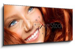 Obraz s hodinami 1D panorama - 120 x 50 cm F_AB44054513 - Beautiful Girl With Healthy Long Red Curly Hair