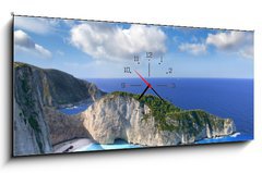 Obraz s hodinami 1D panorama - 120 x 50 cm F_AB44081421 - Navagio Beach with shipwreck in Zakynthos, Greece