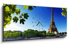 Obraz s hodinami 1D panorama - 120 x 50 cm F_AB44176094 - Seine in Paris with Eiffel tower - Seina v Paříži s Eiffelovou věží