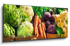 Obraz s hodinami 1D panorama - 120 x 50 cm F_AB44429396 - Vegetables at a market stall