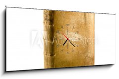 Obraz s hodinami   libro pergamena memoria antica su bianco, 120 x 50 cm