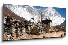 Obraz s hodinami 1D - 120 x 50 cm F_AB44614467 - buddhist prayer walls or prayer stupas in nepal