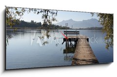 Obraz s hodinami 1D panorama - 120 x 50 cm F_AB44827303 - Bootssteg am Chiemsee