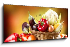 Obraz s hodinami 1D panorama - 120 x 50 cm F_AB44949889 - Healthy Organic Vegetables Still life Art Design