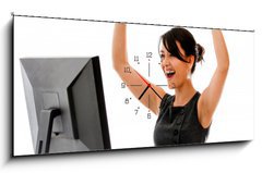 Obraz s hodinami 1D panorama - 120 x 50 cm F_AB45037171 - Successful business woman