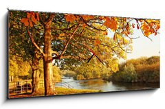 Obraz s hodinami   Beautiful Autumn in the park, 120 x 50 cm