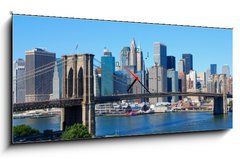Obraz s hodinami 1D panorama - 120 x 50 cm F_AB4526785 - New York City Skyline and Brooklyn Bridge - New York City Skyline a Brooklynský most