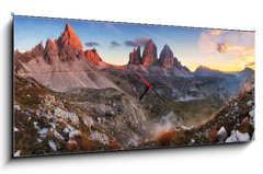 Obraz s hodinami 1D - 120 x 50 cm F_AB45305800 - Sunset mountain panorama in Italy Dolomites - Tre Cime - Západ slunce horské panorama v Itálii Dolomity