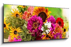 Obraz s hodinami 1D panorama - 120 x 50 cm F_AB45383712 - Beautiful bouquet of bright flowers - Krásná kytice jasných květin