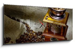 Obraz s hodinami 1D panorama - 120 x 50 cm F_AB45893761 - coffee mill - kávový mlýnek
