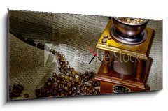 Obraz s hodinami 1D panorama - 120 x 50 cm F_AB45893761 - coffee mill - kvov mlnek