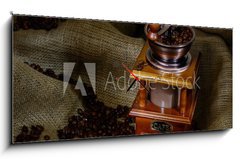 Obraz s hodinami 1D panorama - 120 x 50 cm F_AB45893910 - coffee mill - kávový mlýnek