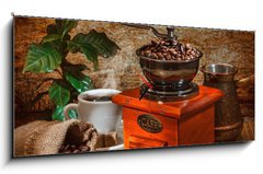 Obraz s hodinami 1D panorama - 120 x 50 cm F_AB45915464 - grinder and other accessories for the coffee