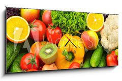 Obraz s hodinami   fruits and vegetables, 120 x 50 cm