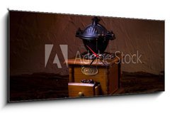 Obraz s hodinami 1D panorama - 120 x 50 cm F_AB46028191 - Coffee Grinder - Mlnek na kvu