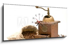 Obraz s hodinami   Kaffee mahlen, 120 x 50 cm