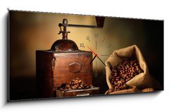 Obraz s hodinami 1D panorama - 120 x 50 cm F_AB46424239 - antico macinino da caff