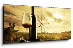 Obraz s hodinami   Vineyard at sunset, 120 x 50 cm
