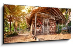 Obraz s hodinami   Tropical village, 120 x 50 cm