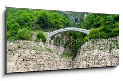 Obraz s hodinami   Chinese view of the mountains and the bridge, 120 x 50 cm