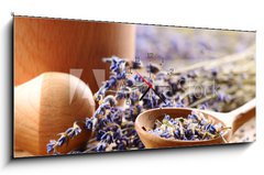 Obraz s hodinami   Pestle and mortar with lavender, 120 x 50 cm