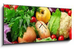 Obraz s hodinami 1D panorama - 120 x 50 cm F_AB47250215 - fresh fruits and vegetables - čerstvé ovoce a zeleninu