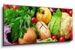 Obraz s hodinami 1D panorama - 120 x 50 cm F_AB47250215 - fresh fruits and vegetables - erstv ovoce a zeleninu