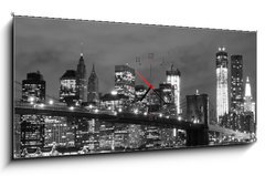 Obraz s hodinami 1D panorama - 120 x 50 cm F_AB47820651 - Brooklyn Bridge and Manhattan Skyline At Night, New York City - Brooklynský most a Manhattan Skyline v noci, New York City