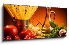 Obraz s hodinami 1D panorama - 120 x 50 cm F_AB48426765 - Pasta and fresh vegetables - Těstoviny a čerstvá zelenina