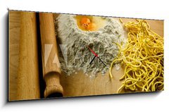 Obraz s hodinami 1D panorama - 120 x 50 cm F_AB48555285 - Italian fresh pasta: spaghetti alla chitarra - Italské čerstvé těstoviny: spaghetti alla chitarra