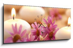 Obraz s hodinami 1D panorama - 120 x 50 cm F_AB48895543 - Candles and flowers - Svky a kvtiny