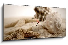 Obraz s hodinami   seashells on the sand, 120 x 50 cm