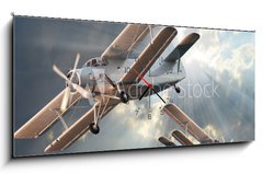 Obraz s hodinami 1D panorama - 120 x 50 cm F_AB49139105 - The Fighters. Retro technology theme.