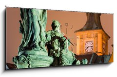 Obraz s hodinami   Saint Ivo statue and Smetana clock tower, Prague., 120 x 50 cm