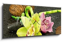 Obraz s hodinami   Orchidea, 120 x 50 cm