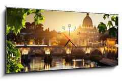 Obraz s hodinami 1D panorama - 120 x 50 cm F_AB49782926 - view on Tiber and St Peter Basilica in Vatican