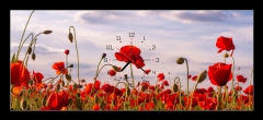 Obraz s hodinami 1D panorama - 120 x 50 cm F_AB499070572 - Anzac Day memorial poppies. Field of red poppy flowers to honour fallen veterans soldiers in battle of Anzac armistice day. Wildflowers blooming poppy field landscape. Meadow with flowers.