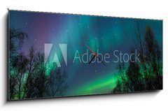 Obraz s hodinami 1D panorama - 120 x 50 cm F_AB50095169 - Northern Lights over City - Severní světla nad městem